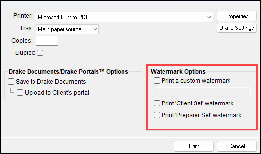 Image of "Watermark Options" under Print options